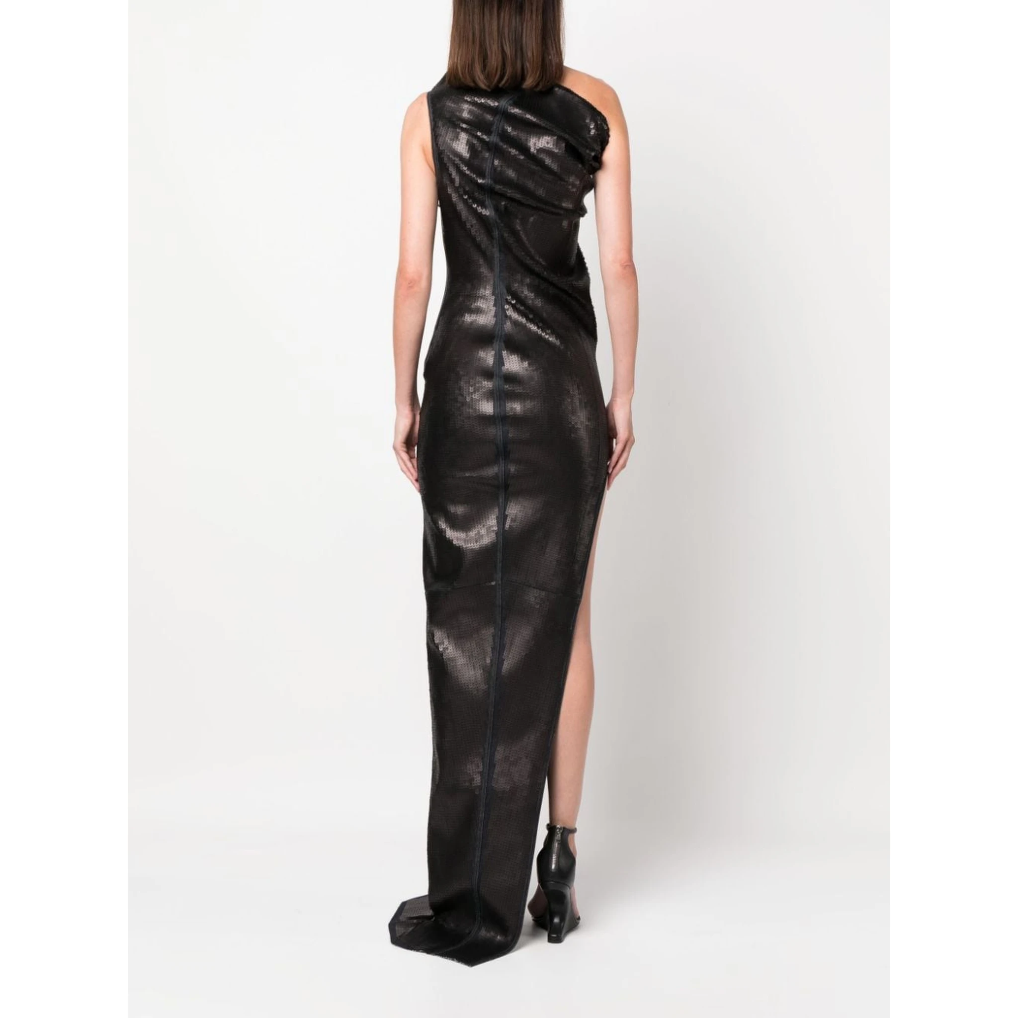 Asymmetric-neck Sequinned Maxi Dress In Black