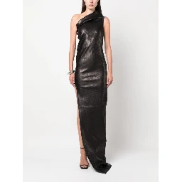 Asymmetric-neck Sequinned Maxi Dress In Black