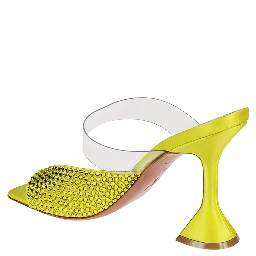 Amina Muaddi Woman Sandals Acid Green Size 6 Textile Fibers