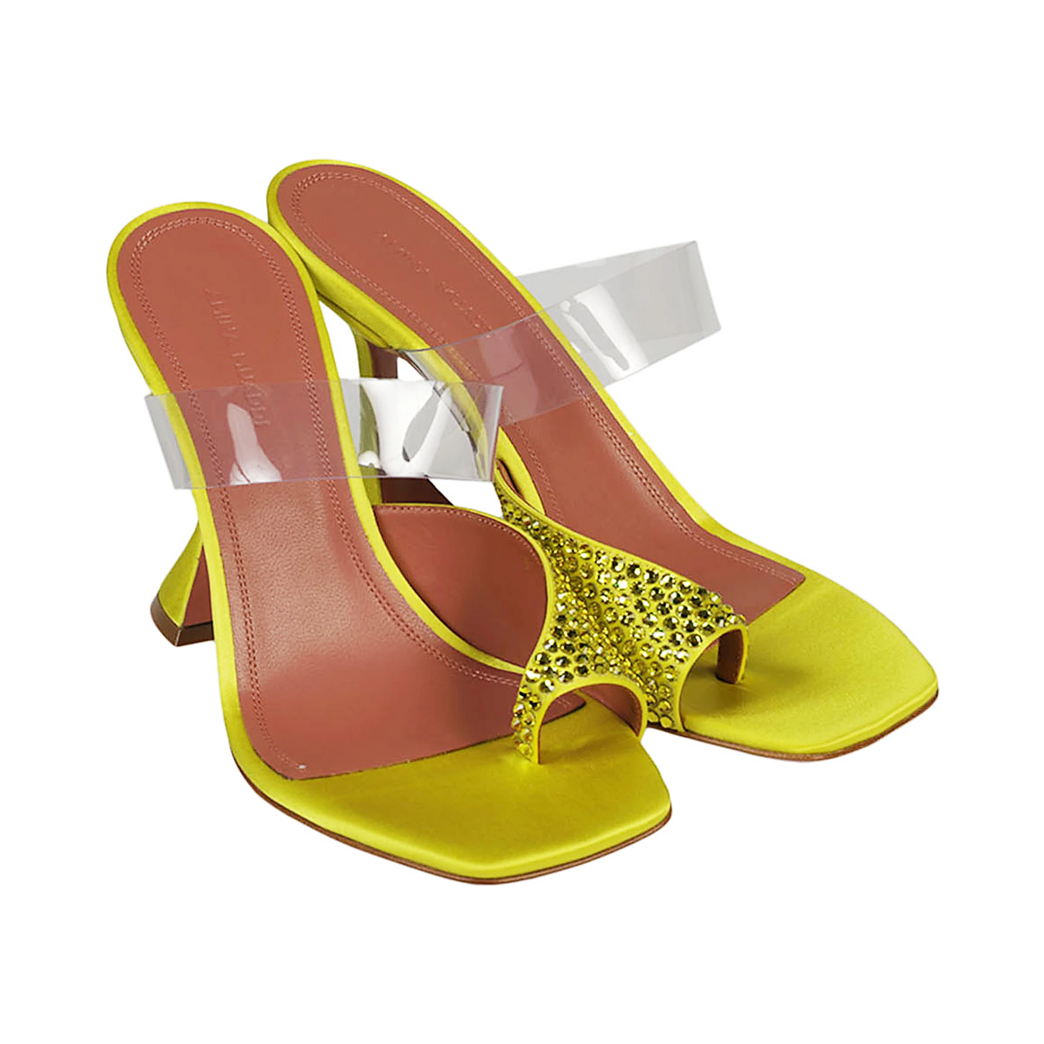 Amina Muaddi Woman Sandals Acid Green Size 6 Textile Fibers