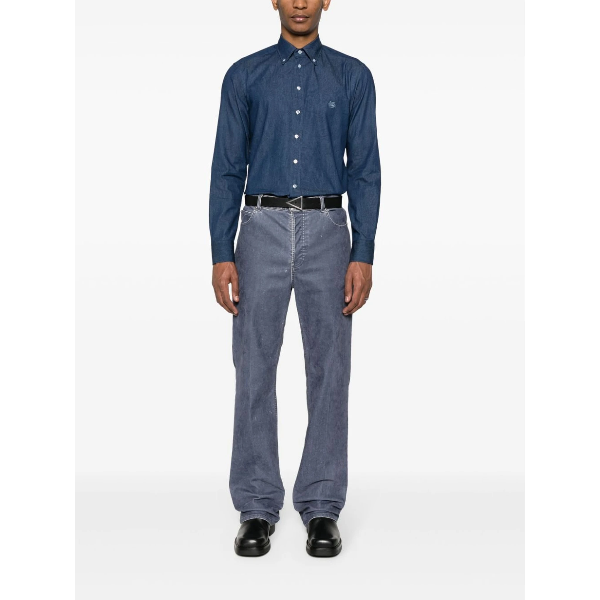 ETRO Button-down Collar Cotton Shirt In Blue