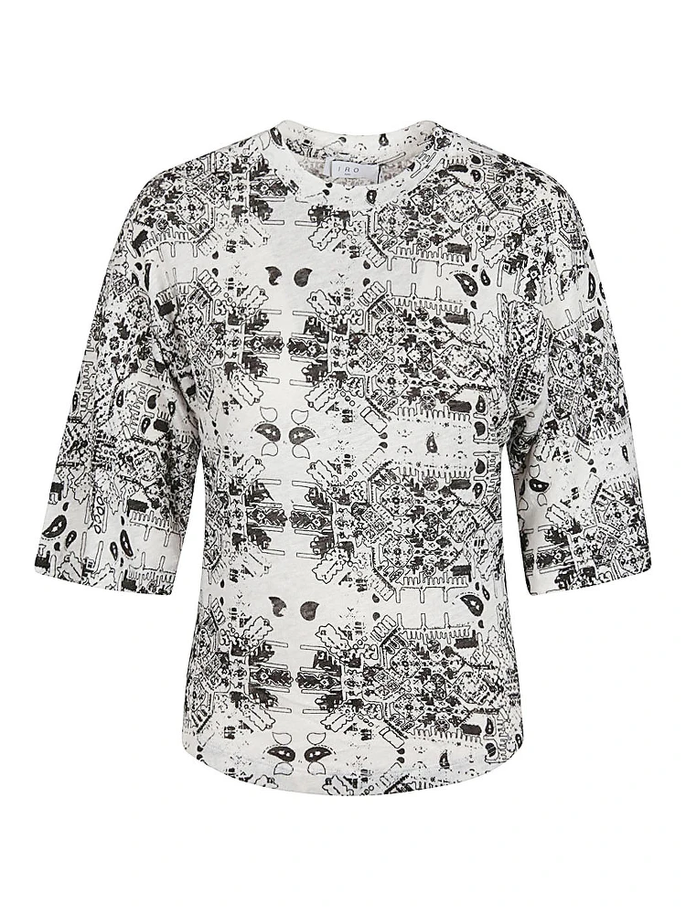 Linen Geometric Pattern T-shirt In White