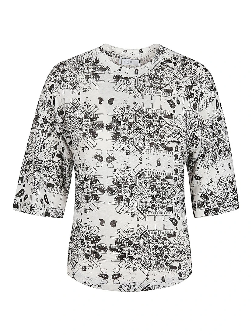 Linen Geometric Pattern T-shirt In White