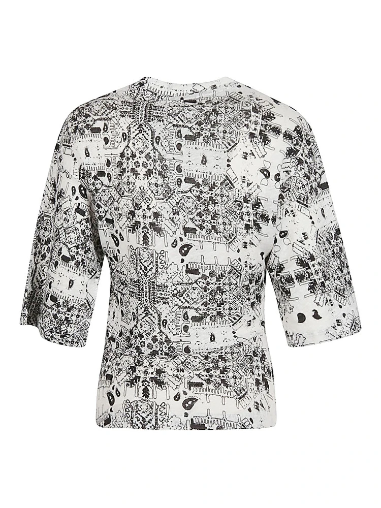 Linen Geometric Pattern T-shirt In White alternative