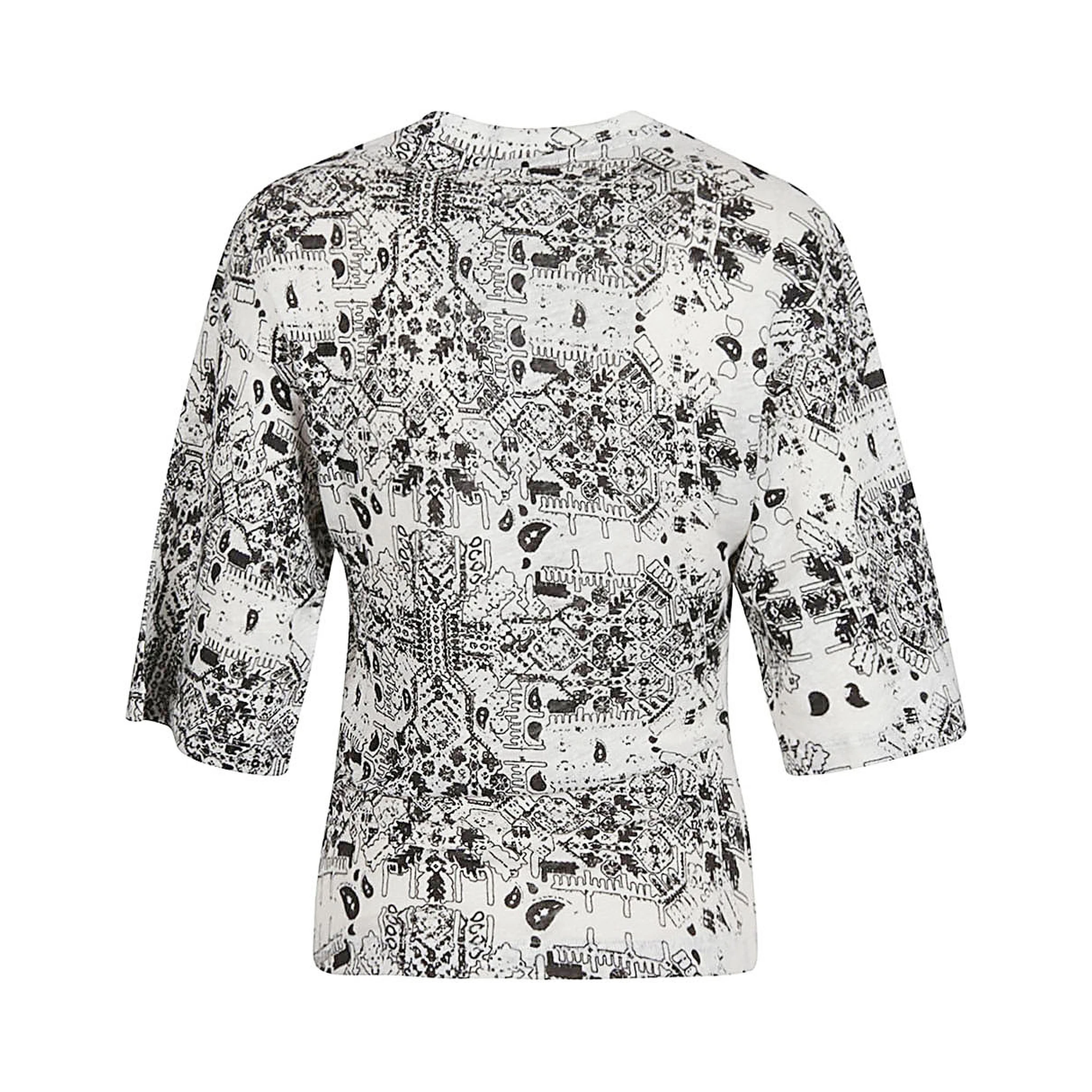 Linen Geometric Pattern T-shirt In White