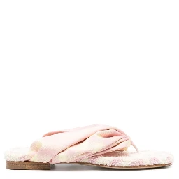 Check Print Leather Thong Sandals In White