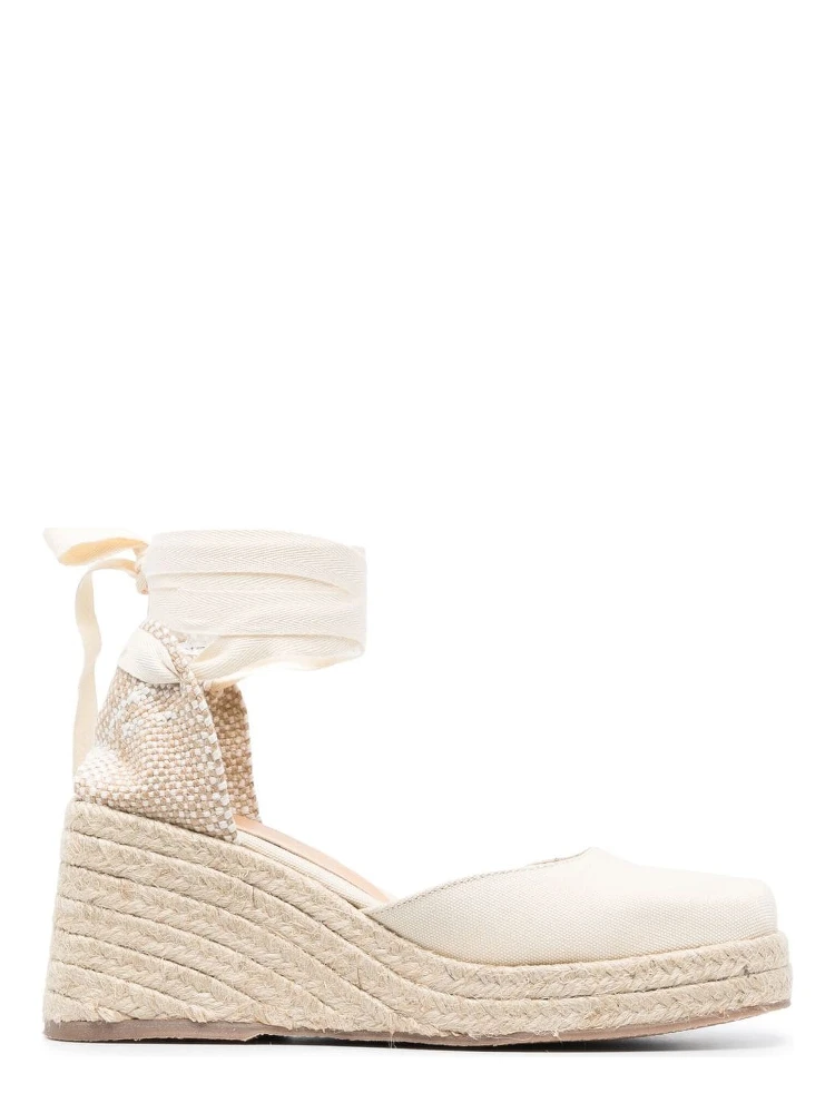 Raffia Wedge Espadrilles In Calf Leather In Neutral