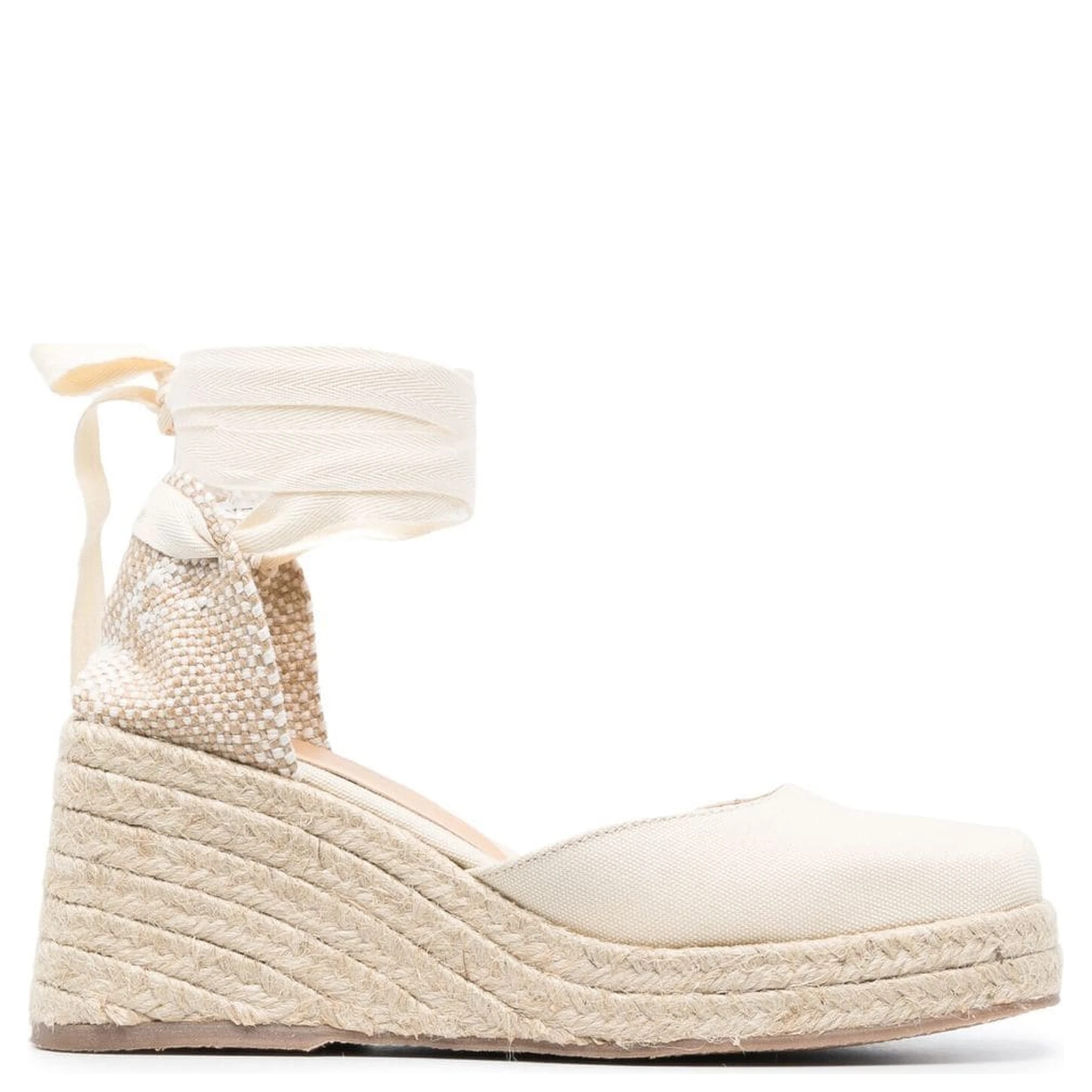 Raffia Wedge Espadrilles In Calf Leather In Neutral