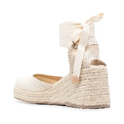 Raffia Wedge Espadrilles In Calf Leather In Neutral