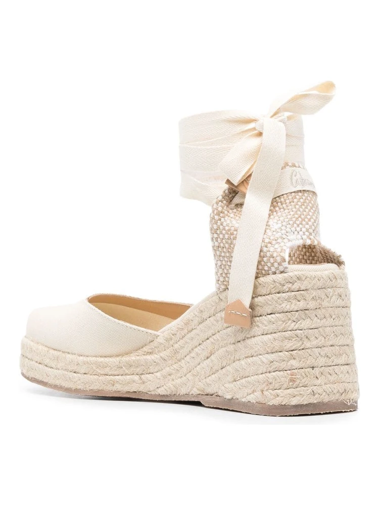 Raffia Wedge Espadrilles In Calf Leather In Neutral alternative