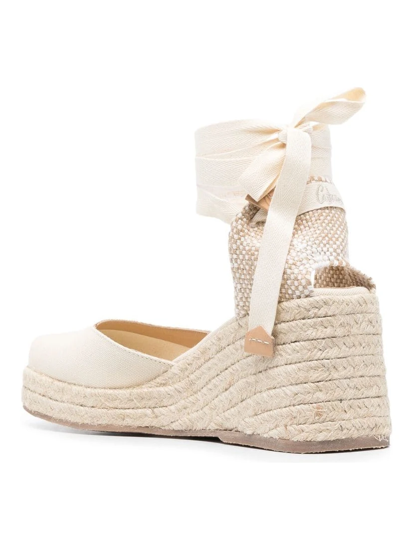 Raffia Wedge Espadrilles In Calf Leather In Neutral
