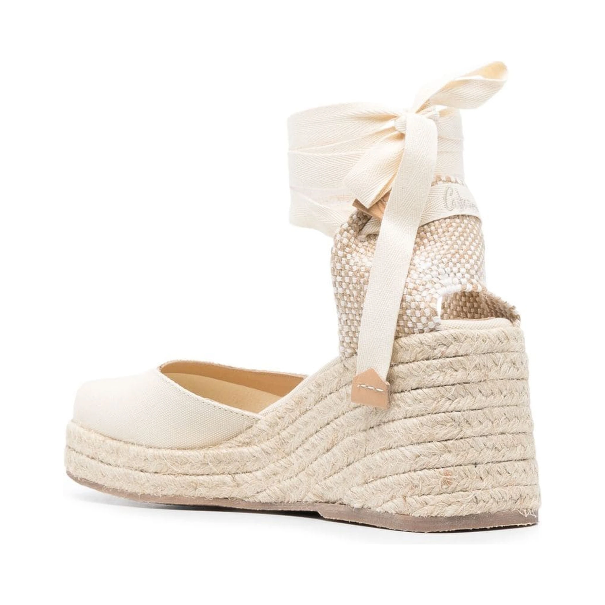 Raffia Wedge Espadrilles In Calf Leather In Neutral