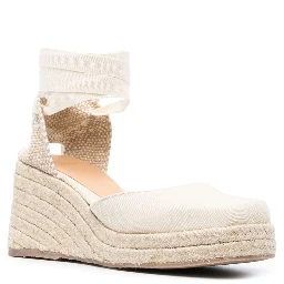 Raffia Wedge Espadrilles In Calf Leather In Neutral