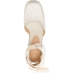 Raffia Wedge Espadrilles In Calf Leather In Neutral
