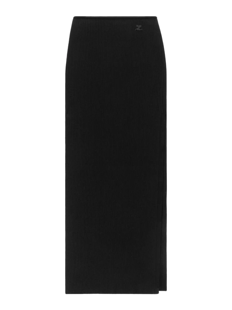 Tube ribbed-knit long skirt