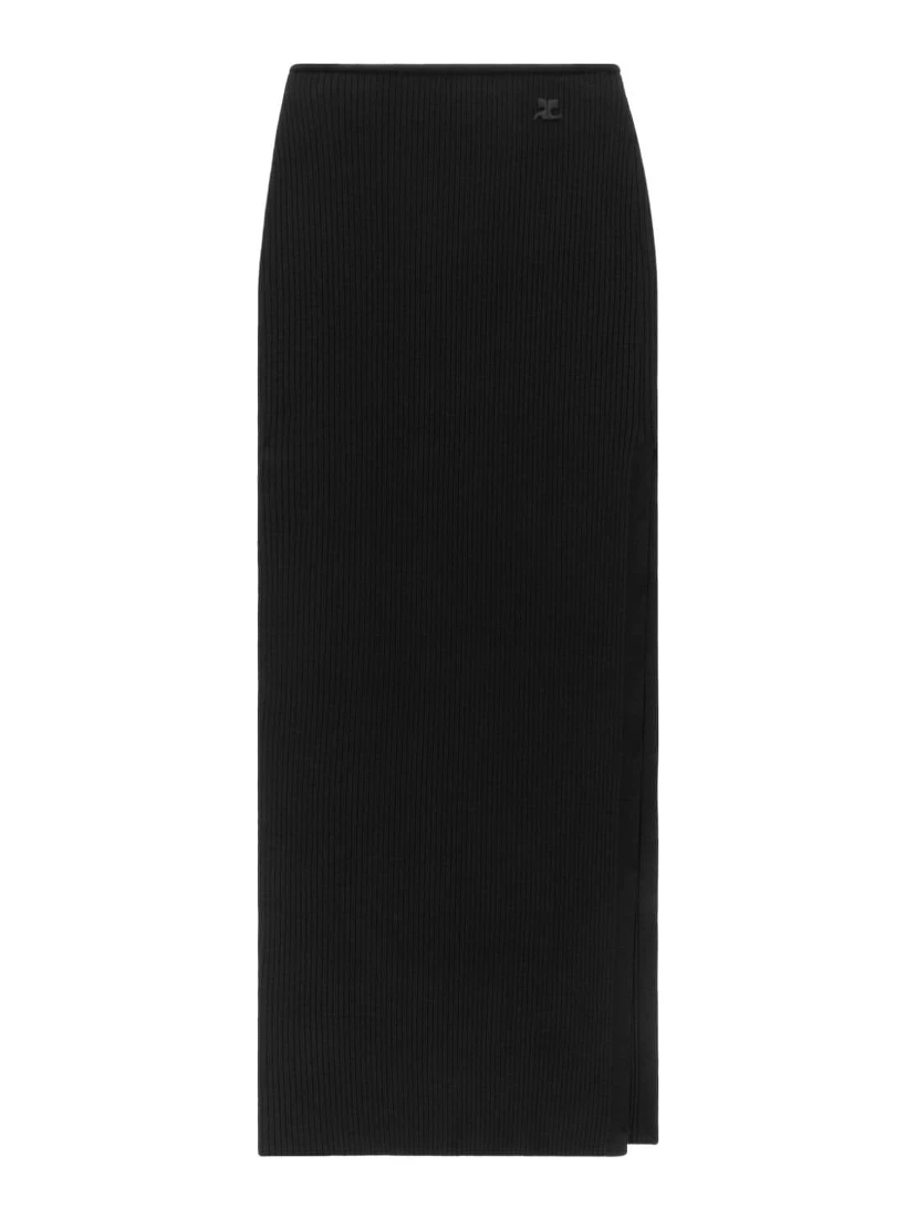 Tube ribbed-knit long skirt