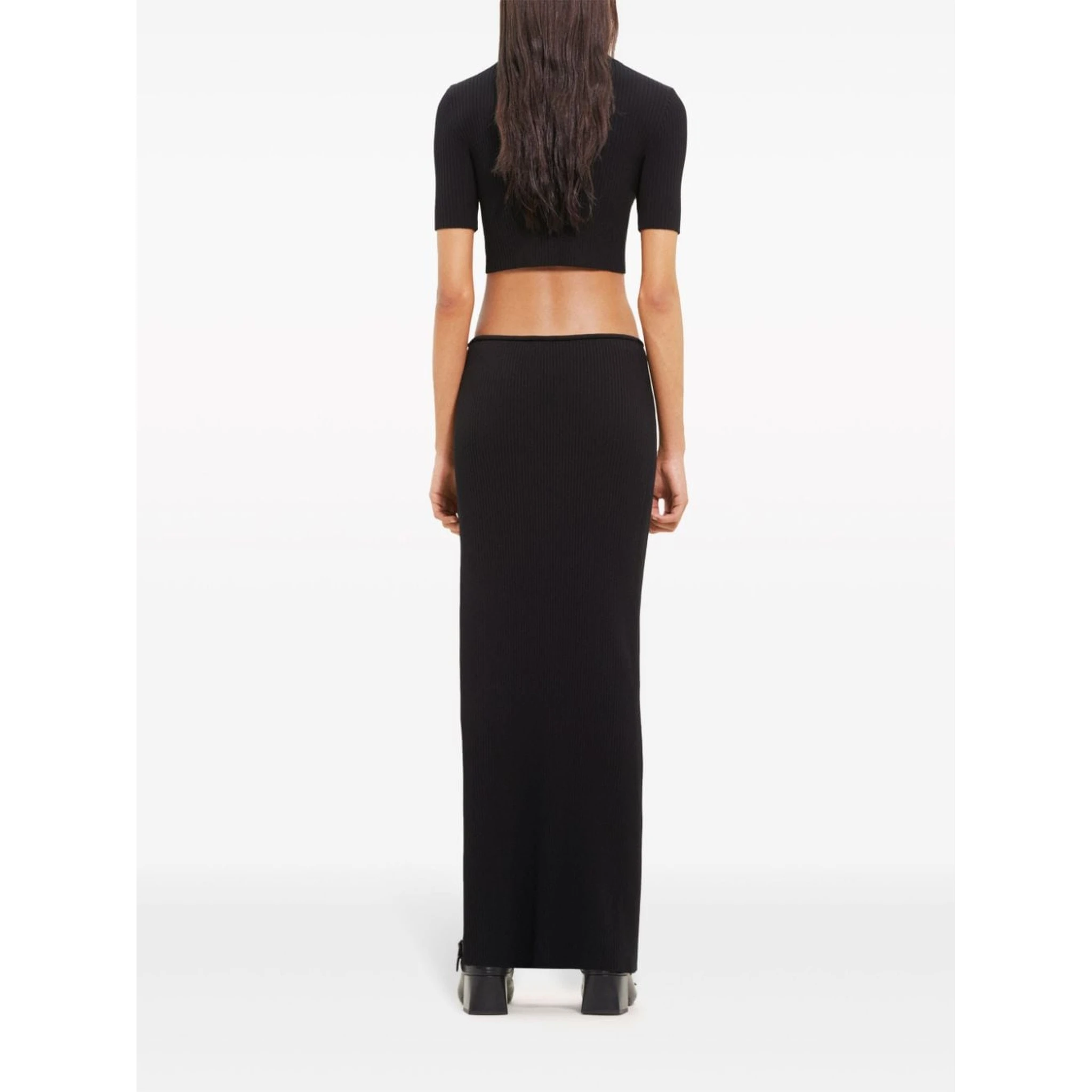 Tube ribbed-knit long skirt