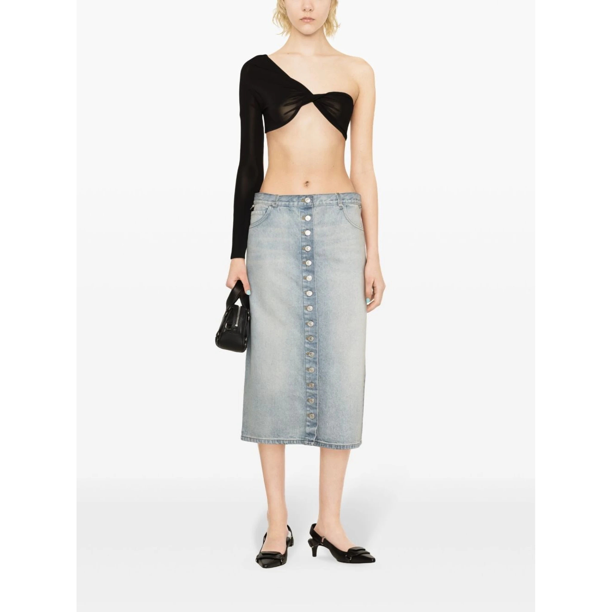 Courreges Pre Denim Midi Skirt In Blue