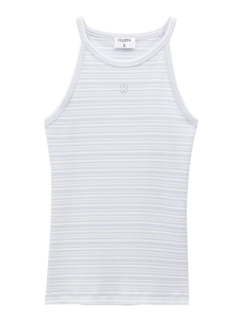 monogram-embroidered striped organic cotton tank top