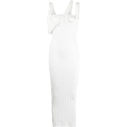 asymmetric-neckline ribbed dress