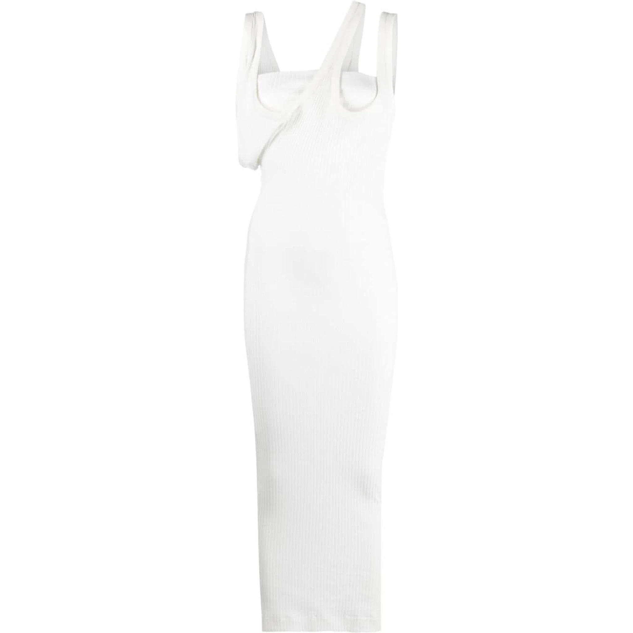 asymmetric-neckline ribbed dress