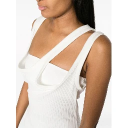 asymmetric-neckline ribbed dress