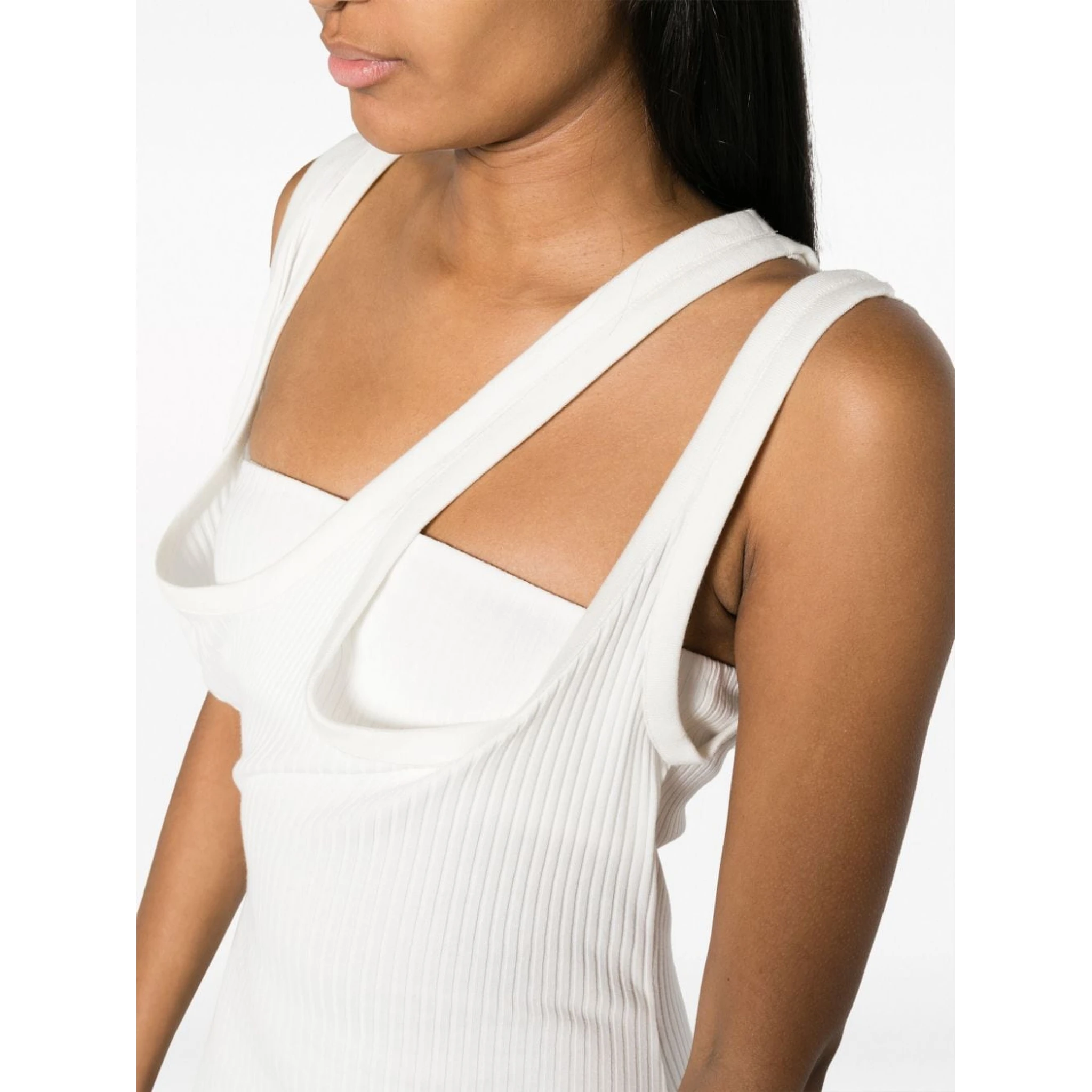 asymmetric-neckline ribbed dress