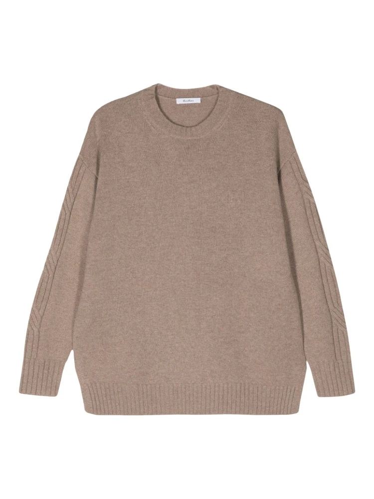 Cable Knit Cashmere Crewneck Jumper In Beige