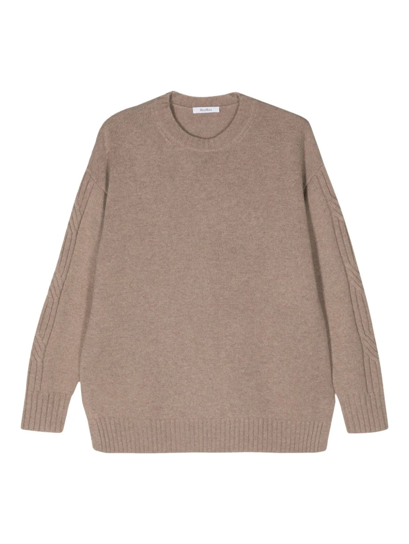 Cable Knit Cashmere Crewneck Jumper In Beige