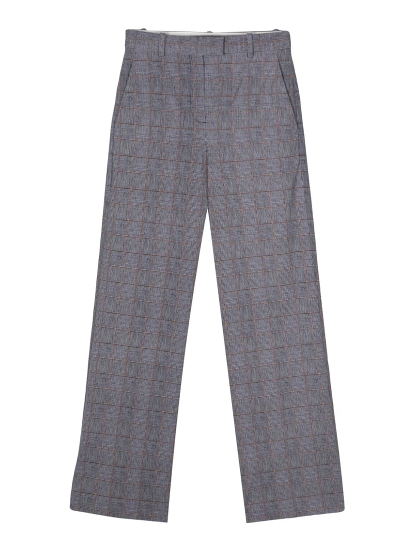 check-pattern straight-leg trousers