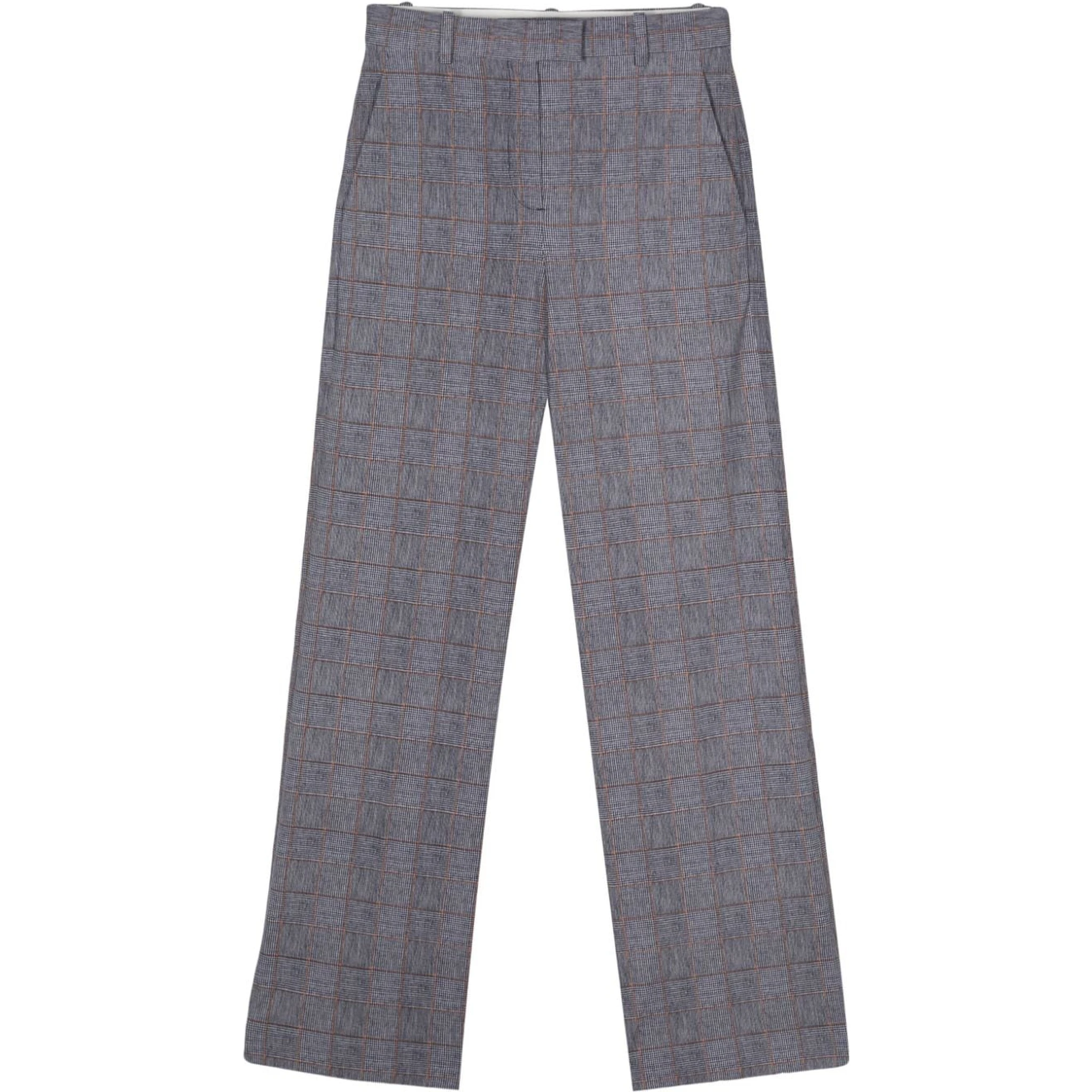 check-pattern straight-leg trousers