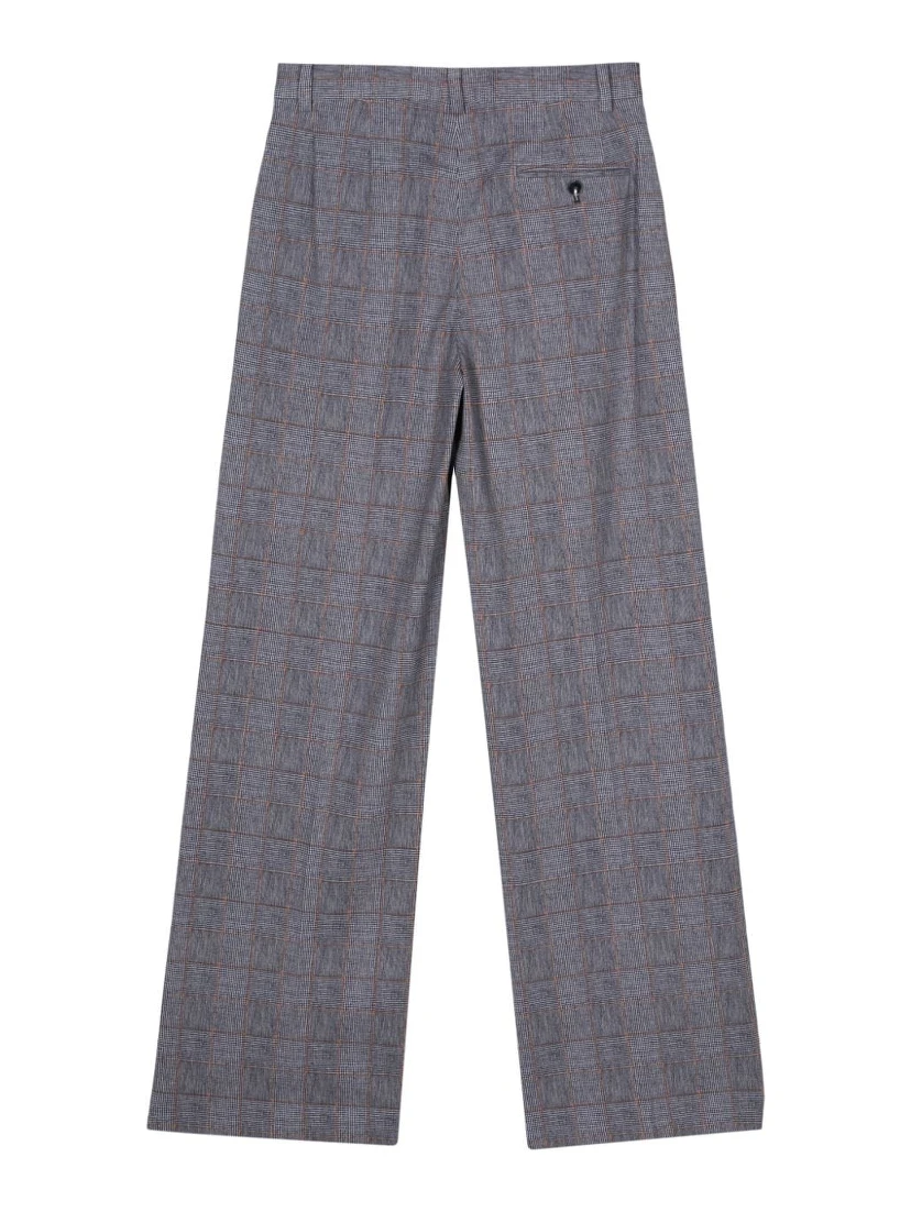 check-pattern straight-leg trousers