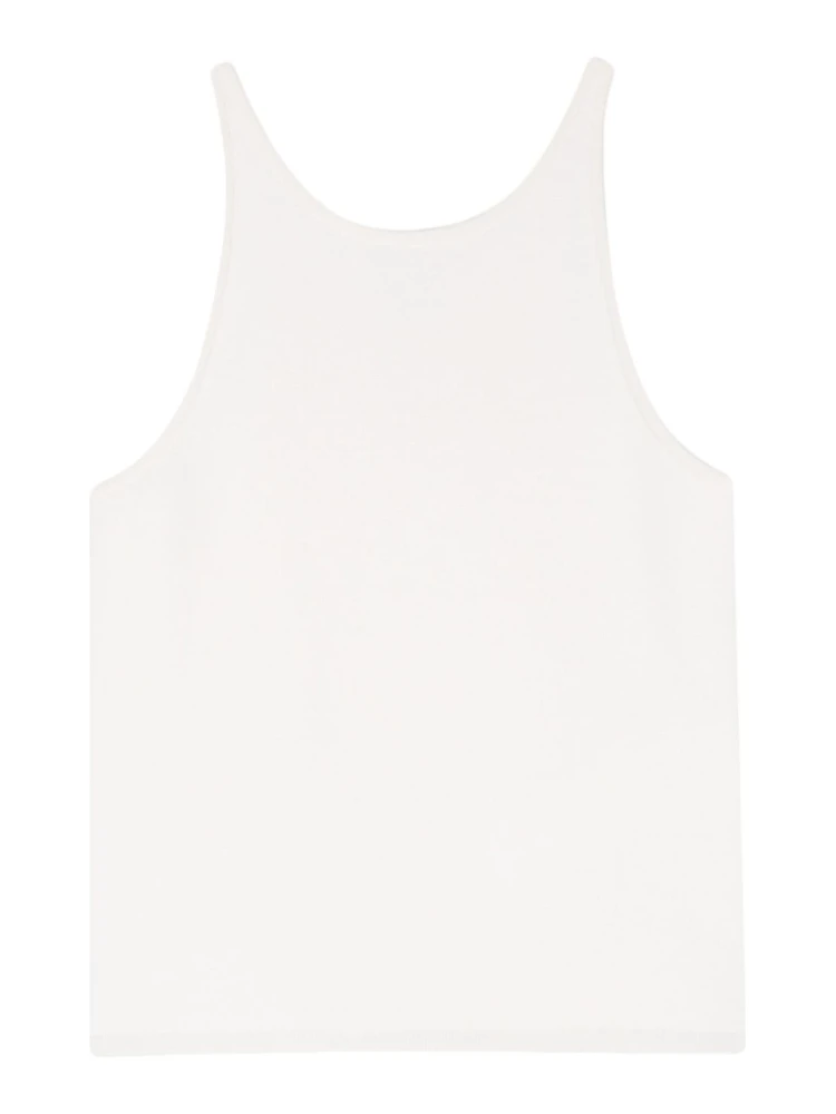 Knitted Wool Scoop Neck Sleeveless Top In White