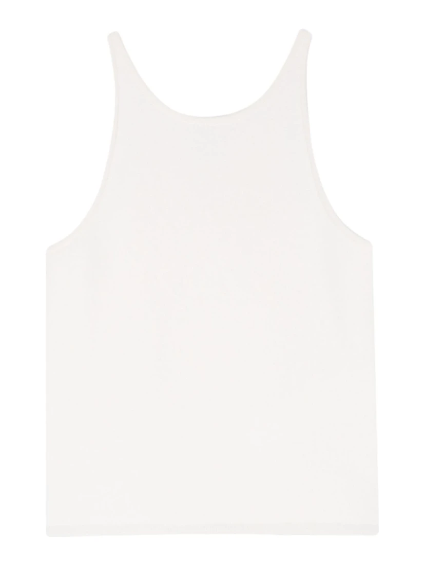 Knitted Wool Scoop Neck Sleeveless Top In White