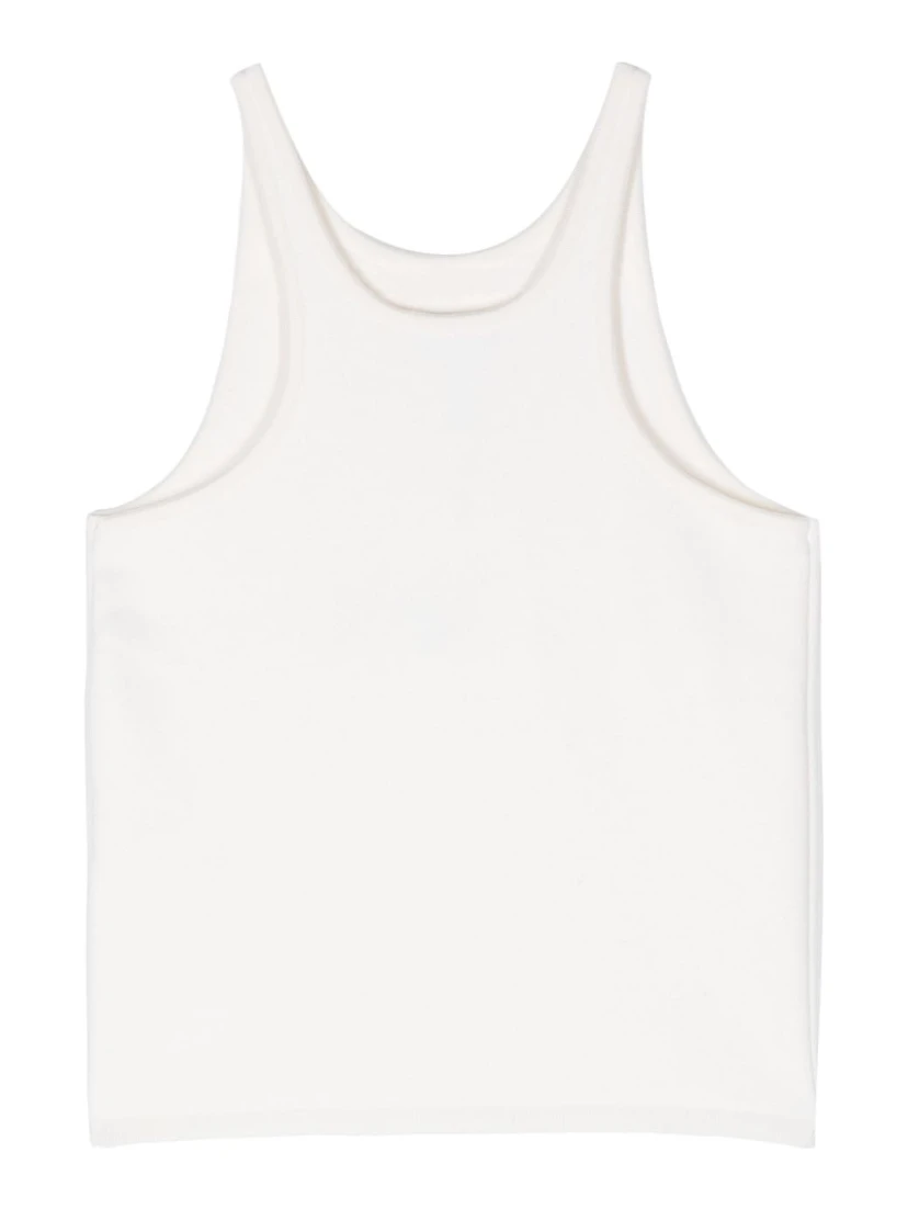 Knitted Wool Scoop Neck Sleeveless Top In White