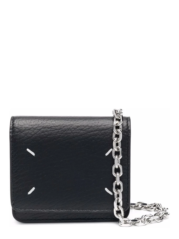 four-stitch leather chain wallet