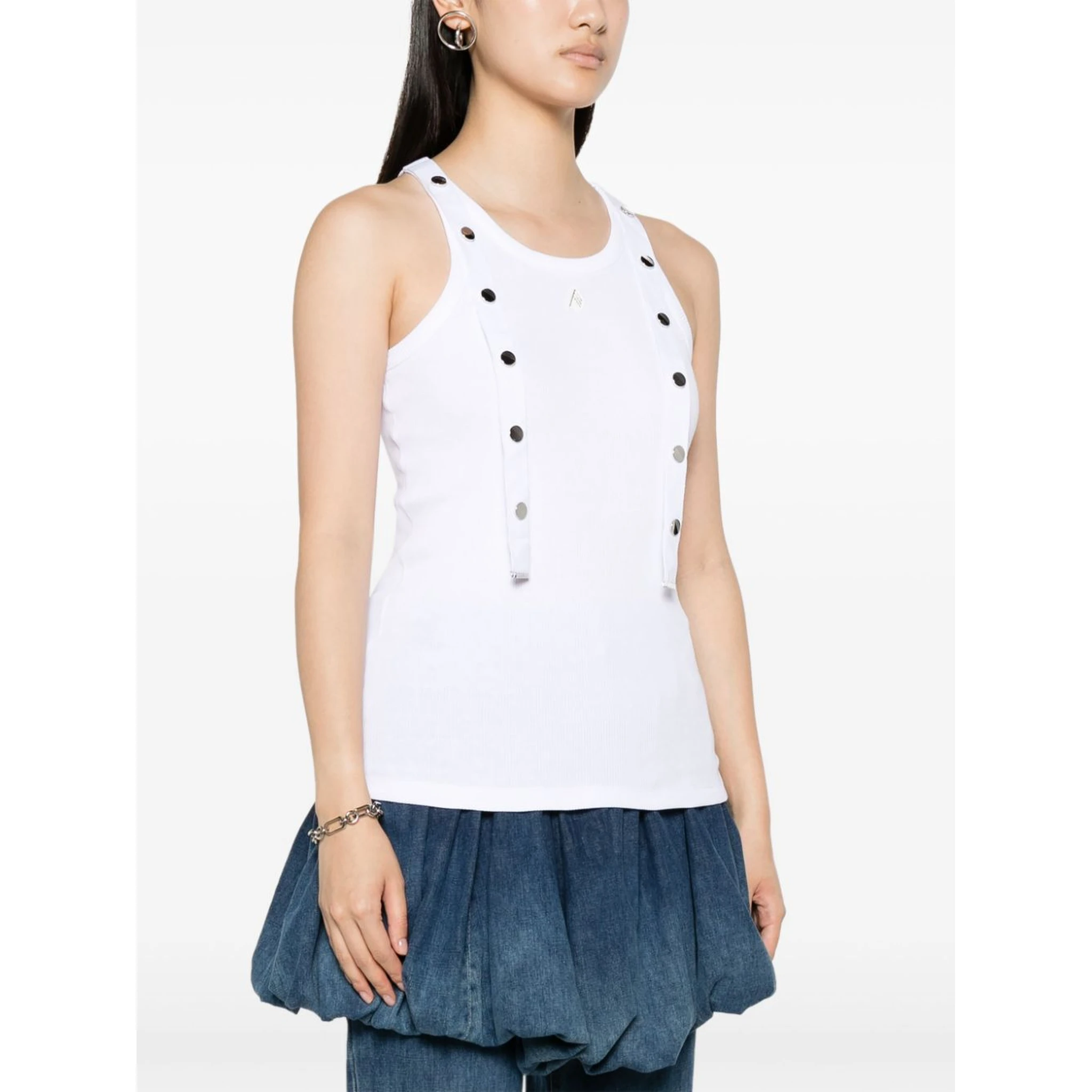 strap-detail ribbed tank top