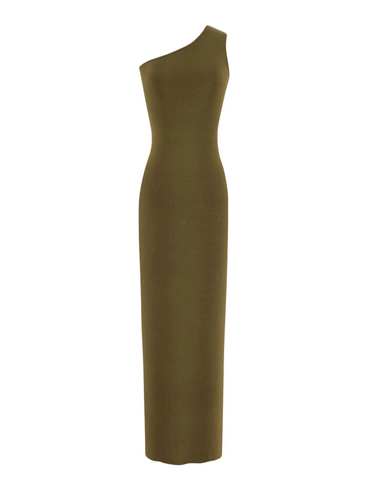 One Shoulder Long Silk Dress In Vert Mousse