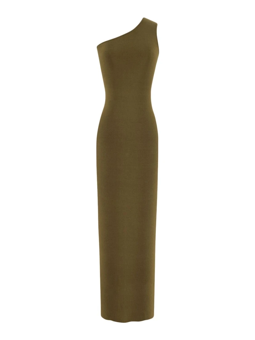 One Shoulder Long Silk Dress In Vert Mousse