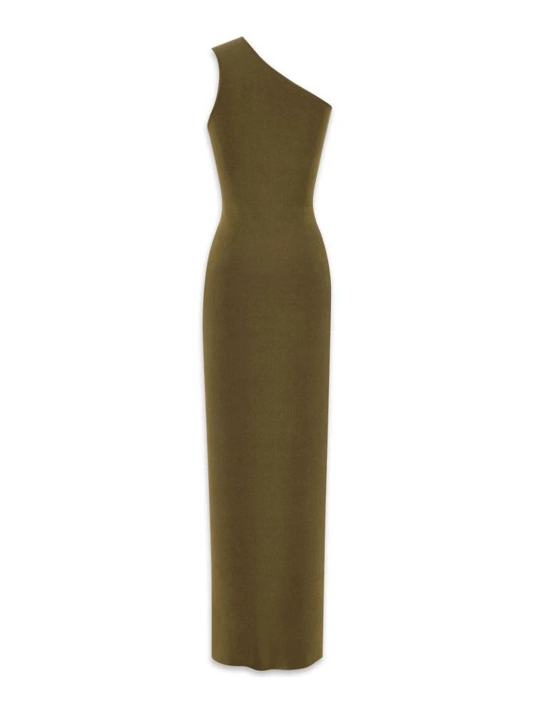 One Shoulder Long Silk Dress In Vert Mousse alternative