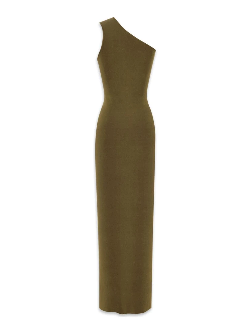 One Shoulder Long Silk Dress In Vert Mousse