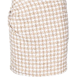 Cotton Blend Silk Mini Skirt With Gathered Detailing In Beige