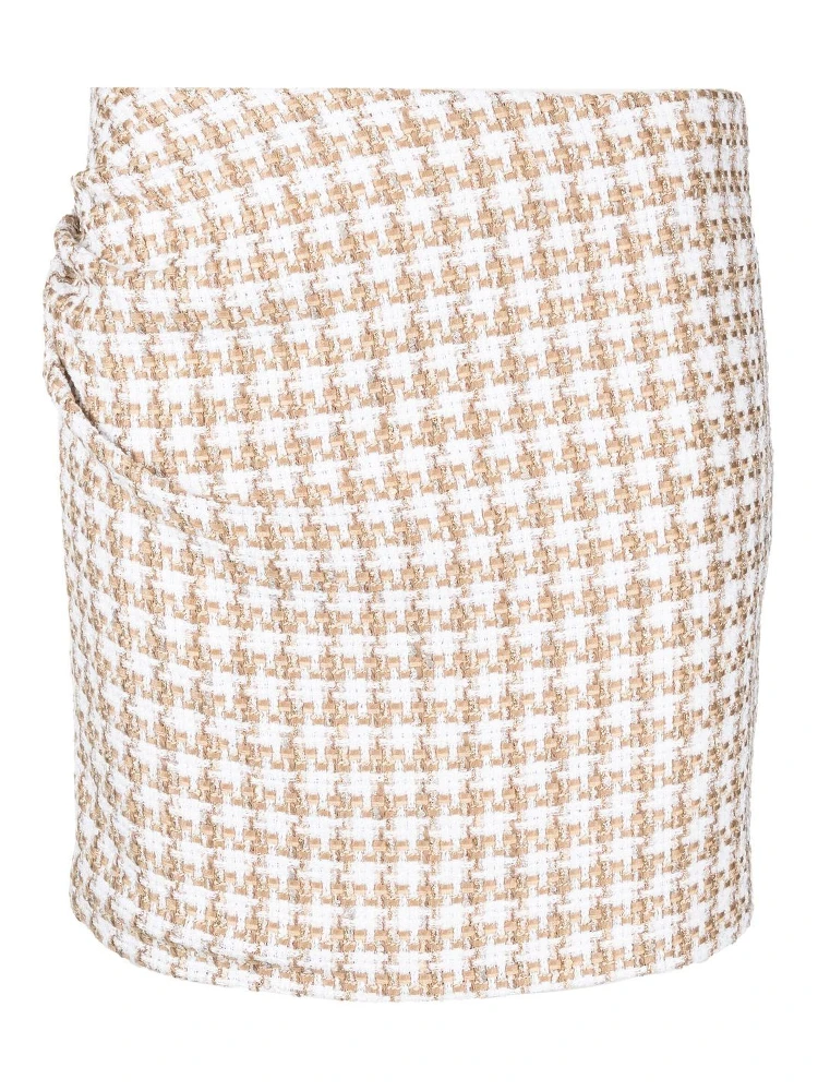 Cotton Blend Silk Mini Skirt With Gathered Detailing In Beige