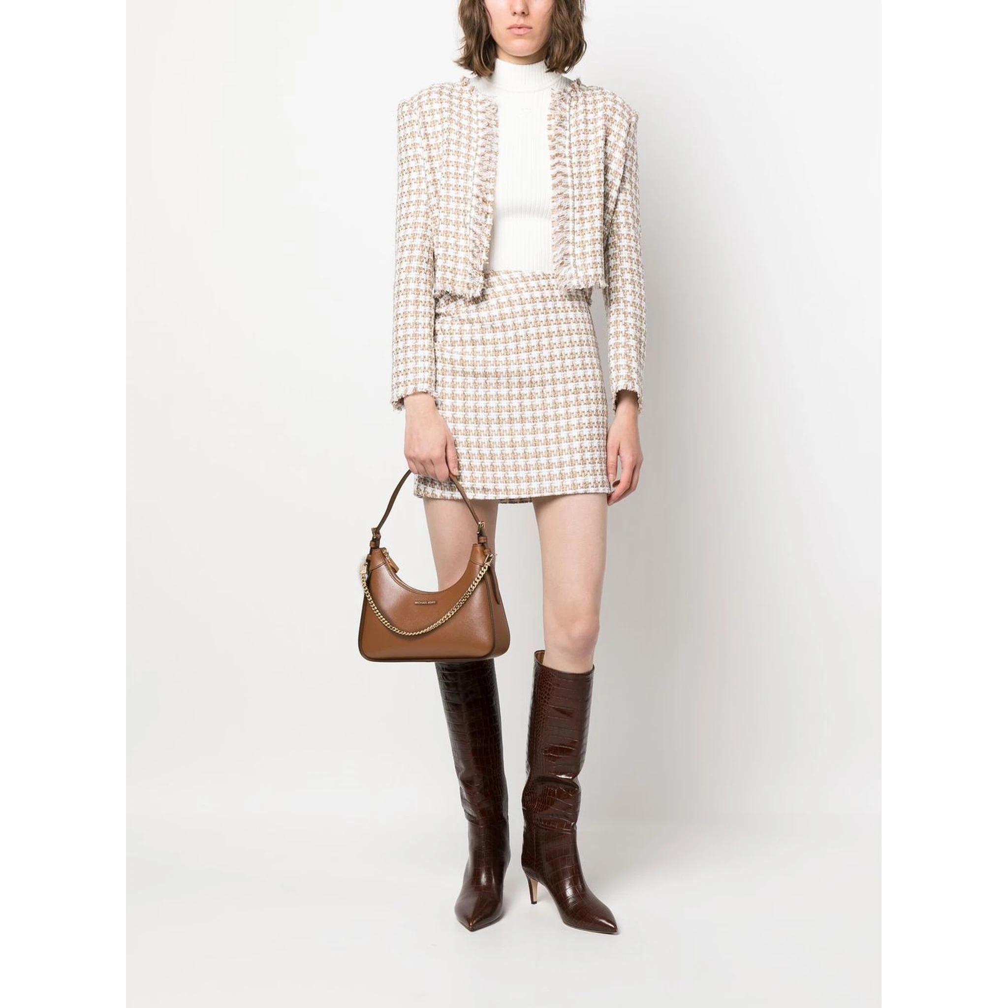 Cotton Blend Silk Mini Skirt With Gathered Detailing In Beige