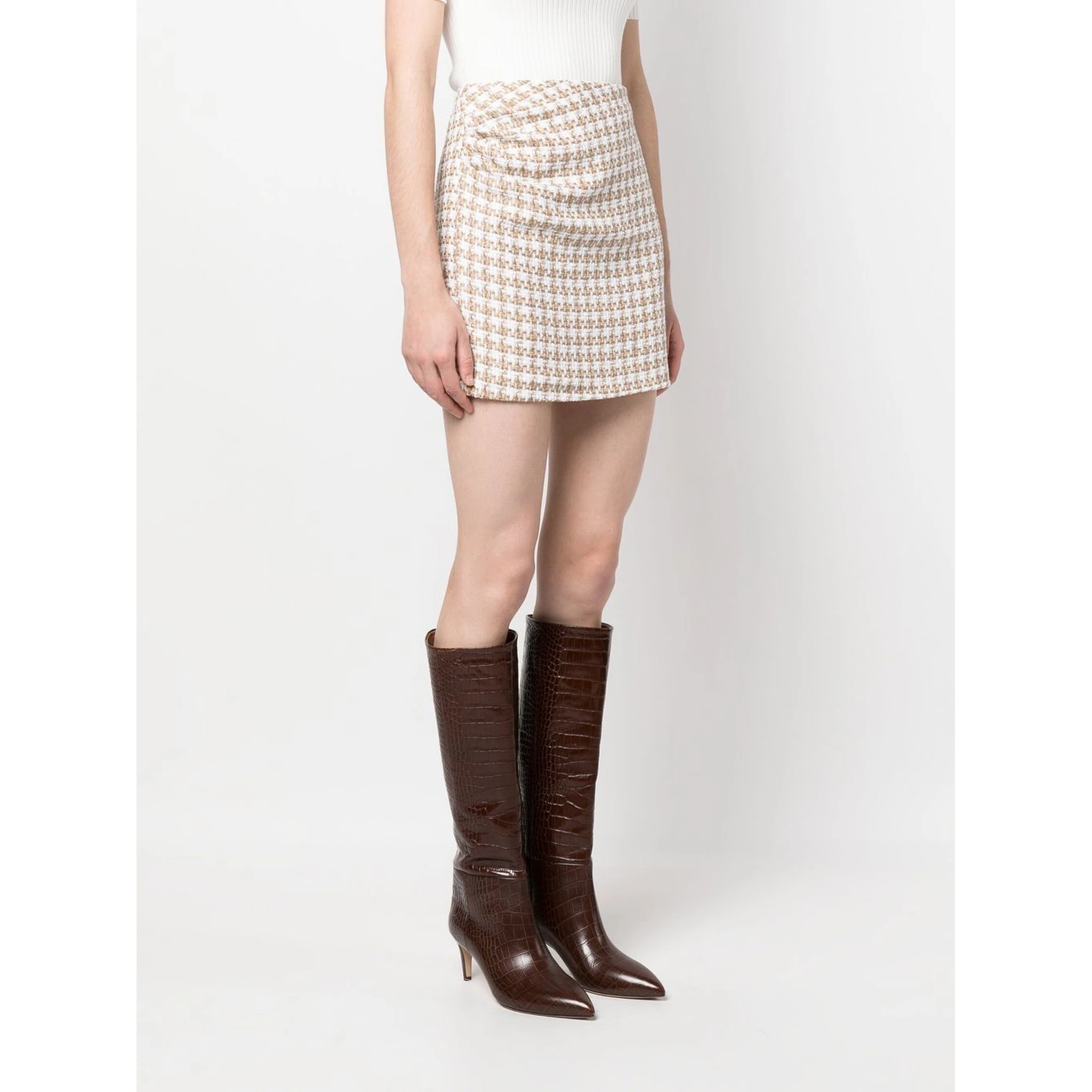 Cotton Blend Silk Mini Skirt With Gathered Detailing In Beige