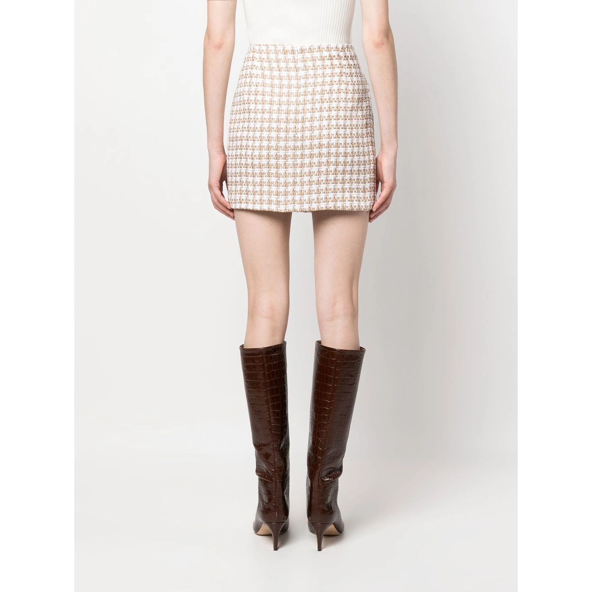 Cotton Blend Silk Mini Skirt With Gathered Detailing In Beige