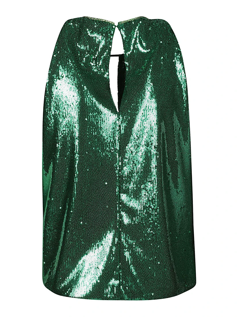 بلوزة قصيرة مزينة بالترتر باللون الأخضر الداكن