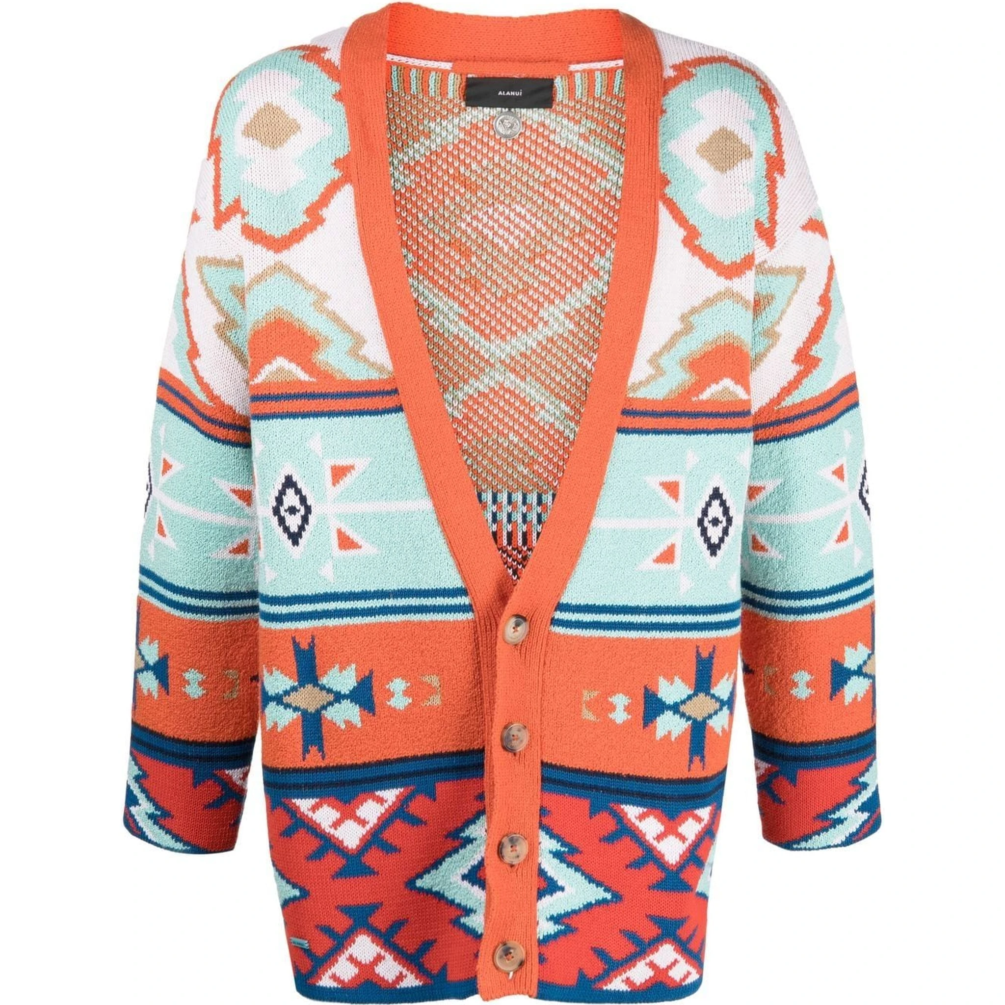Jacquard Geometric V-neck Cardigan In Multicolor