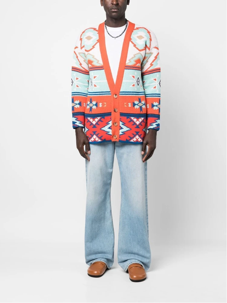 Jacquard Geometric V-neck Cardigan In Multicolor alternative