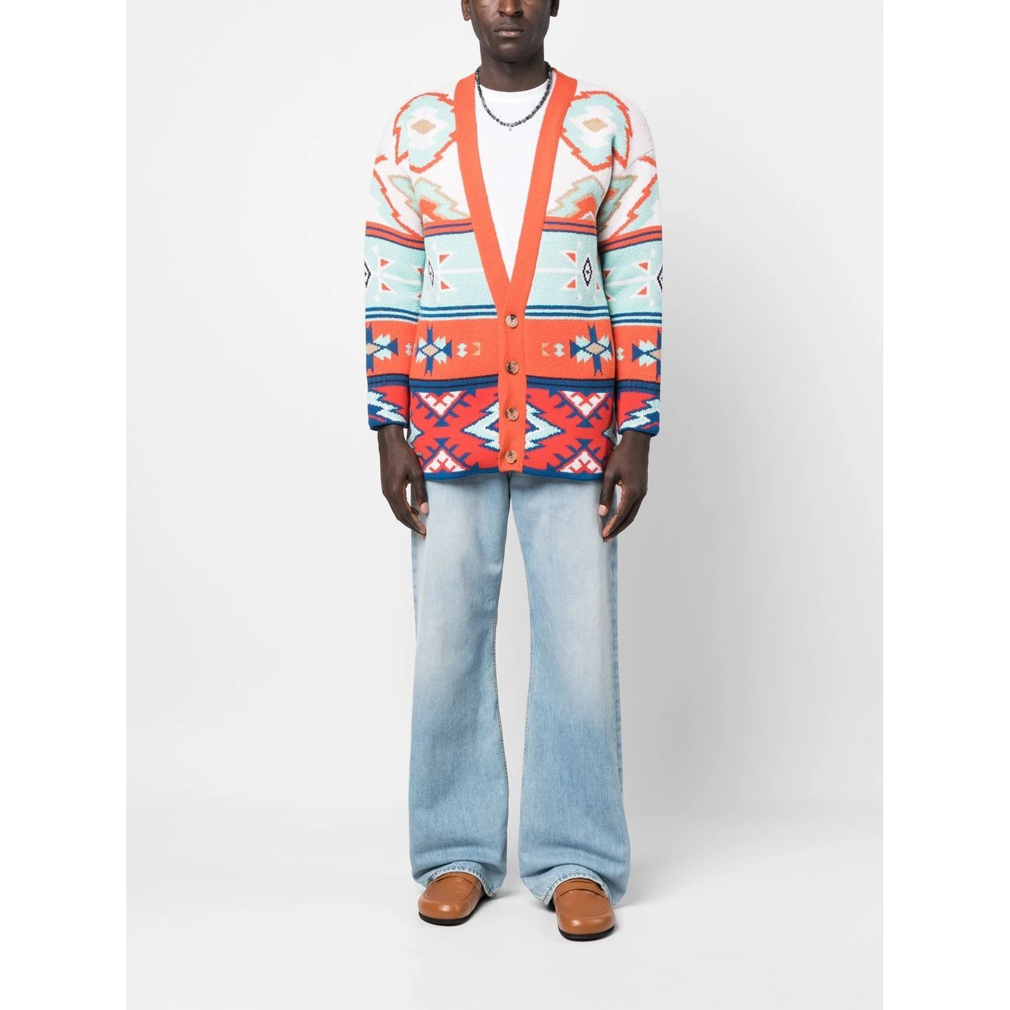 Jacquard Geometric V-neck Cardigan In Multicolor